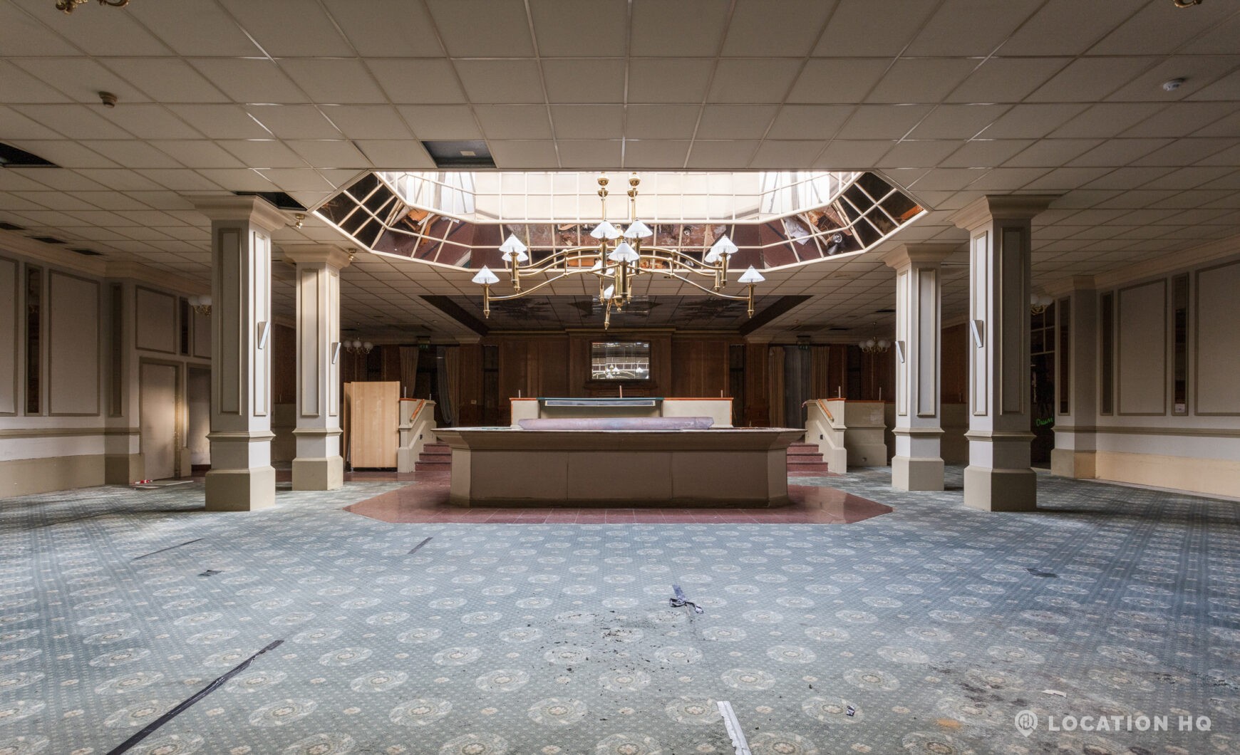 empty hotel lobby and skylight film location