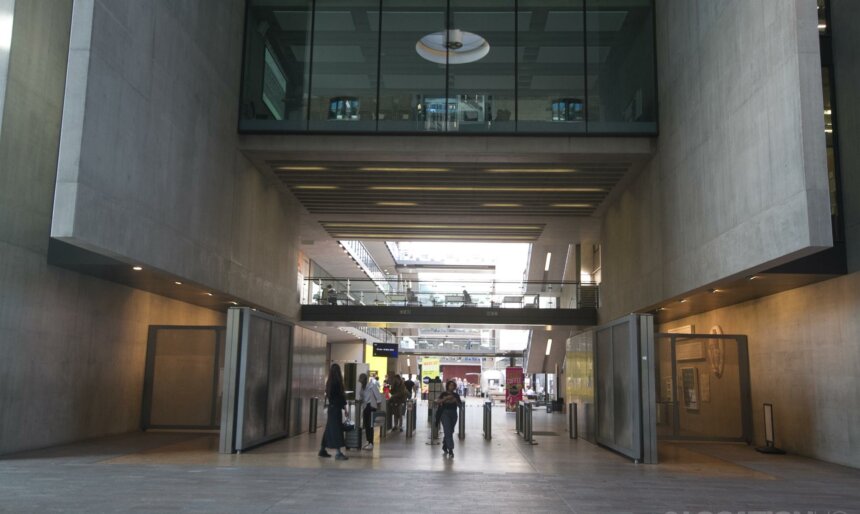 Concrete glass lobby