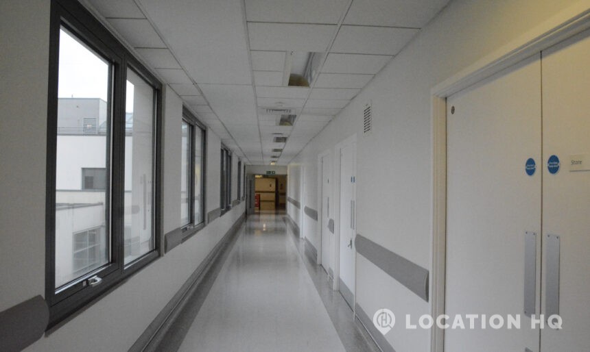 long hospital corridor filming